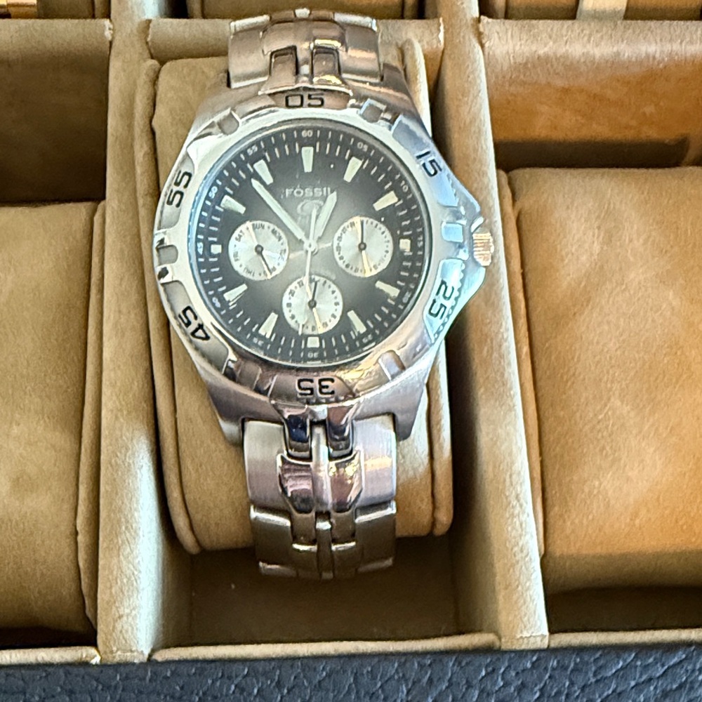 Fossil Silver and Black Chronograph Watch